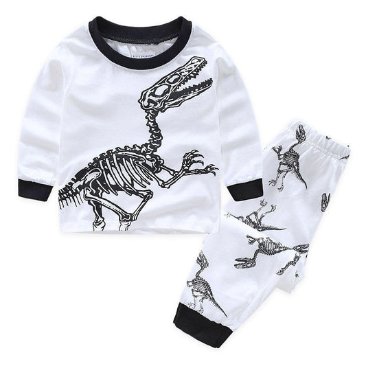 Boy's White & Black Dinosaur Pajama Set