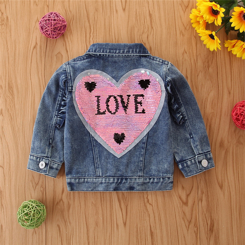 Girls' Denim Sequin "Love" Jacket