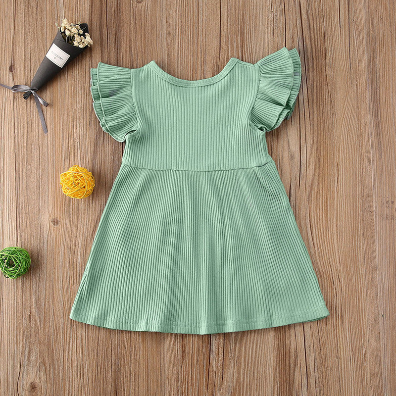 Girls' Cotton Ruffle Sleeve & Pocket Dress - different colors available