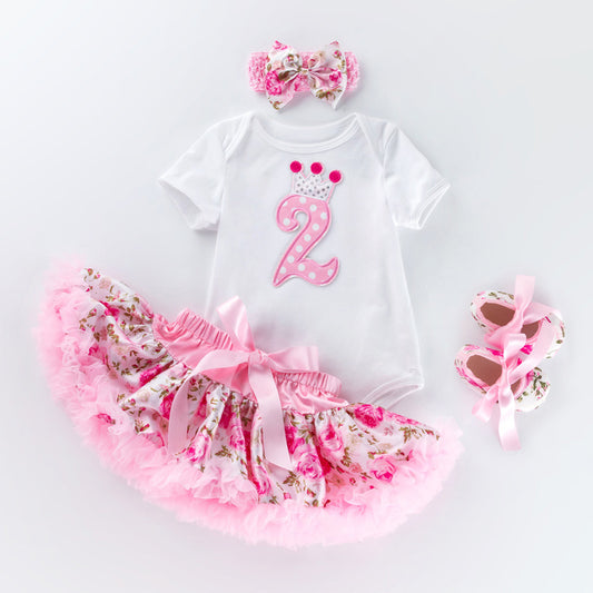 2nd Birthday Outfit Set  - Includes Graphic Onesie, Skirt, Shoes & Headband - 4pc set