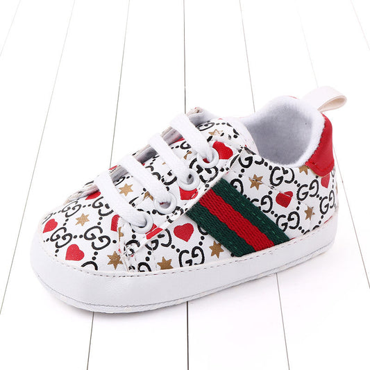 White, Red & Gold with Green Stripe Sneakers