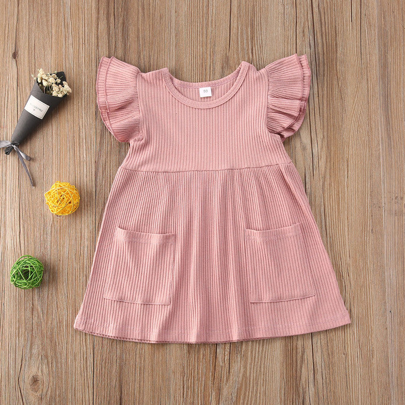 Girls' Cotton Ruffle Sleeve & Pocket Dress - different colors available