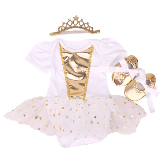 White Princess Outfit with Crown & Shoes - 3pc Set