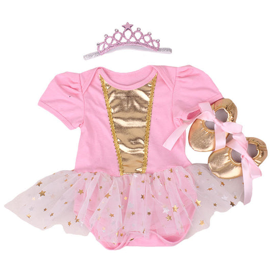 Pink Princess Outfit with Crown & Shoes - 3pc Set