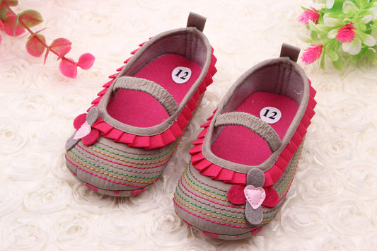 Light Brown & Pink Flower Baby Shoes