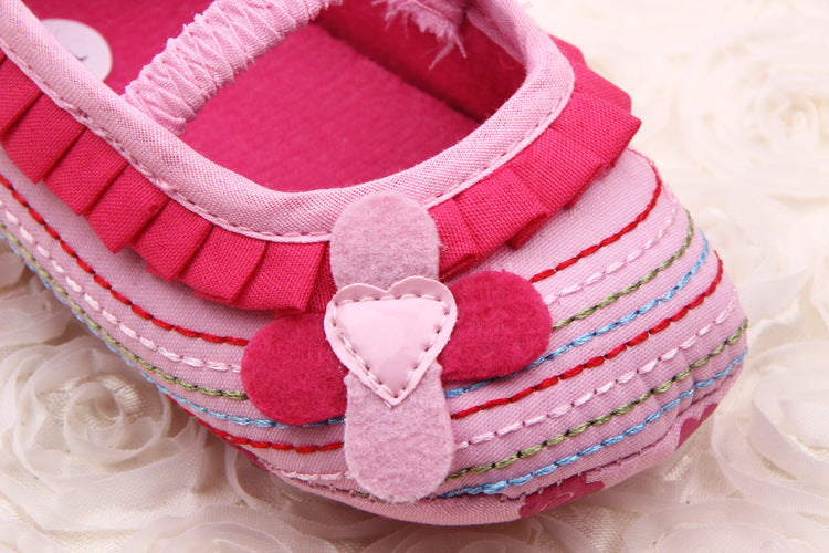 Girl's Pink Heart & Flower Baby Shoes