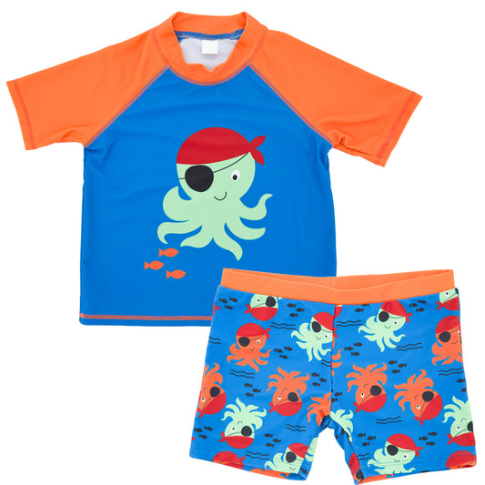 Boy's Orange & Blue Octopus Swimsuit