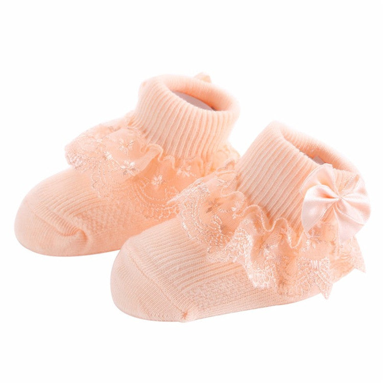 Orange Bow & Lace Baby Socks