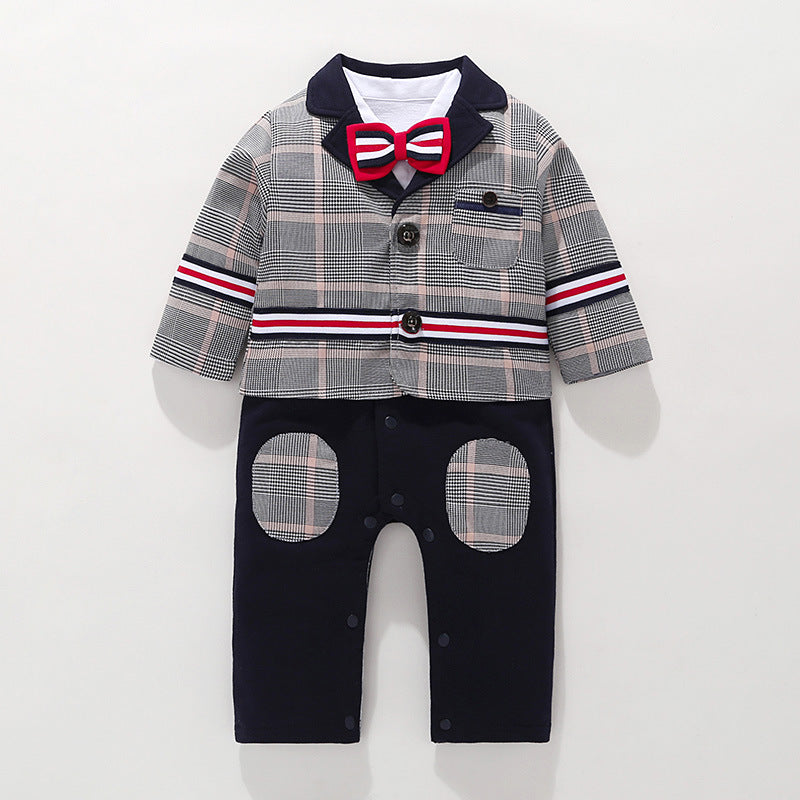 Baby Boy Gentleman Romper One-piece Suit with Bowtie & Jacket