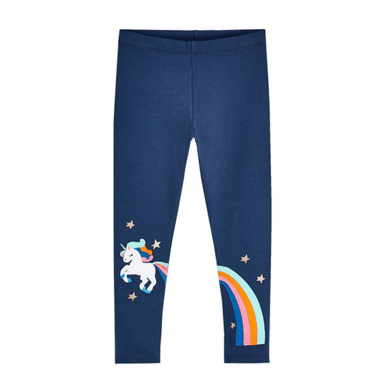 Navy Unicorn Embroidered Leggings