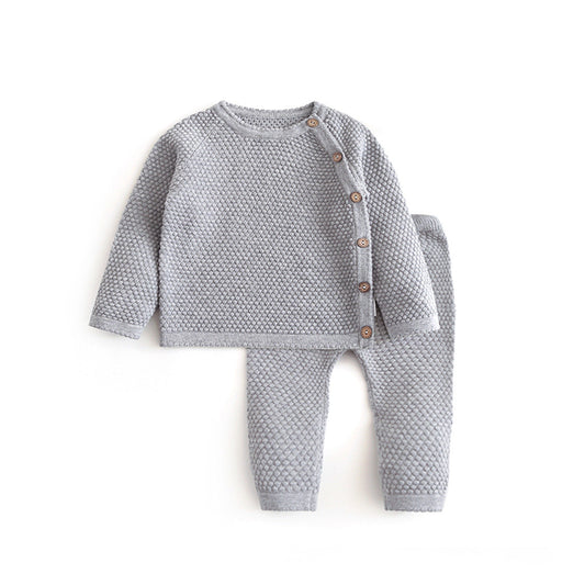 Long Sleeve Side Button Grey Sweater with Matching Pants - 2pc outfit