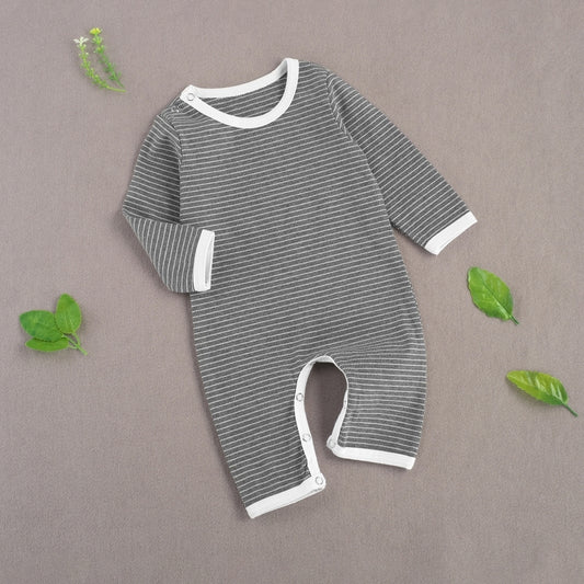 Grey Stripe Long Sleeve Crew Neck Jumpsuit