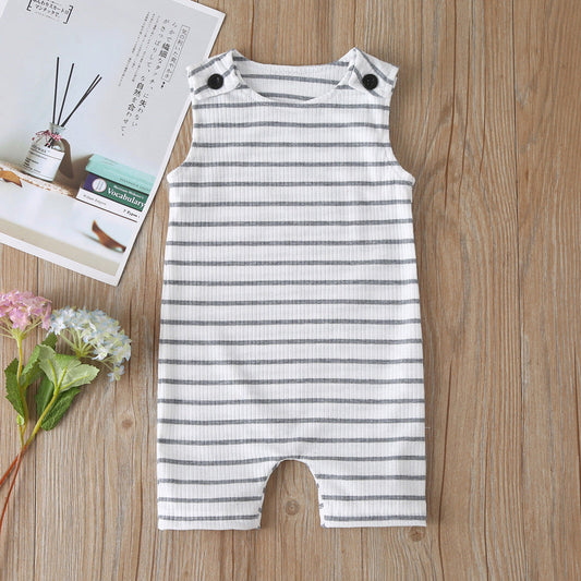 White Stripe Sleeveless One-Piece Romper