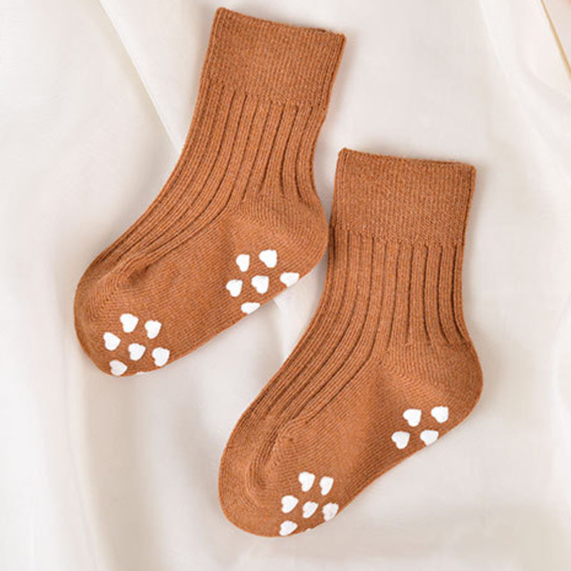 Brown Non-Slip Heart Socks