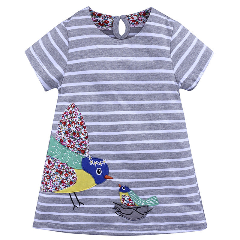 Toddler Girl's Cute Grey Stripe Dress