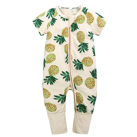 Short Sleeve One Piece Ivory Pineapple Pajamas