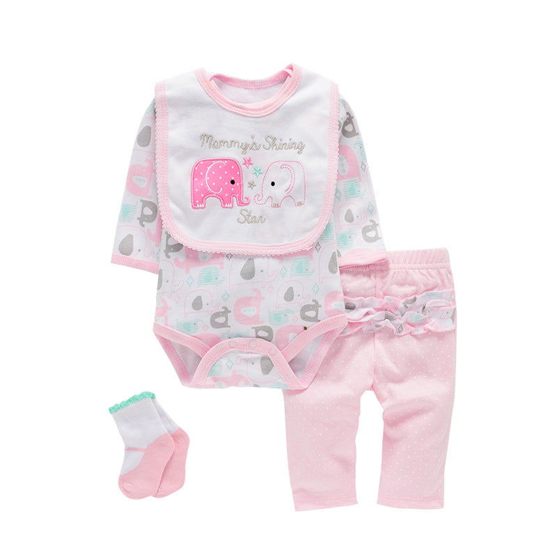 Newborn Pink Elephant Outfit -4pc set includes Onesie, Pants, Bib and Socks
