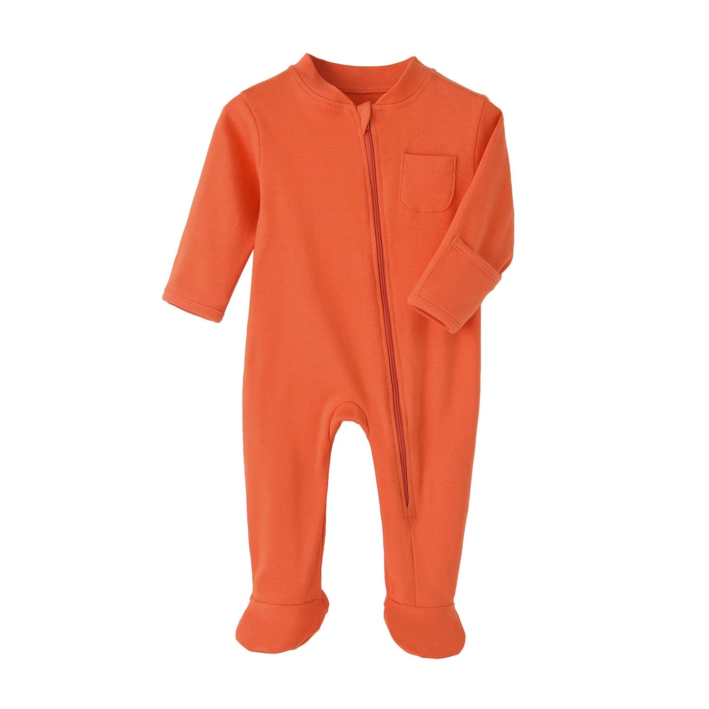 Orange Cozy Long-Sleeve Pajamas with Front Pocket