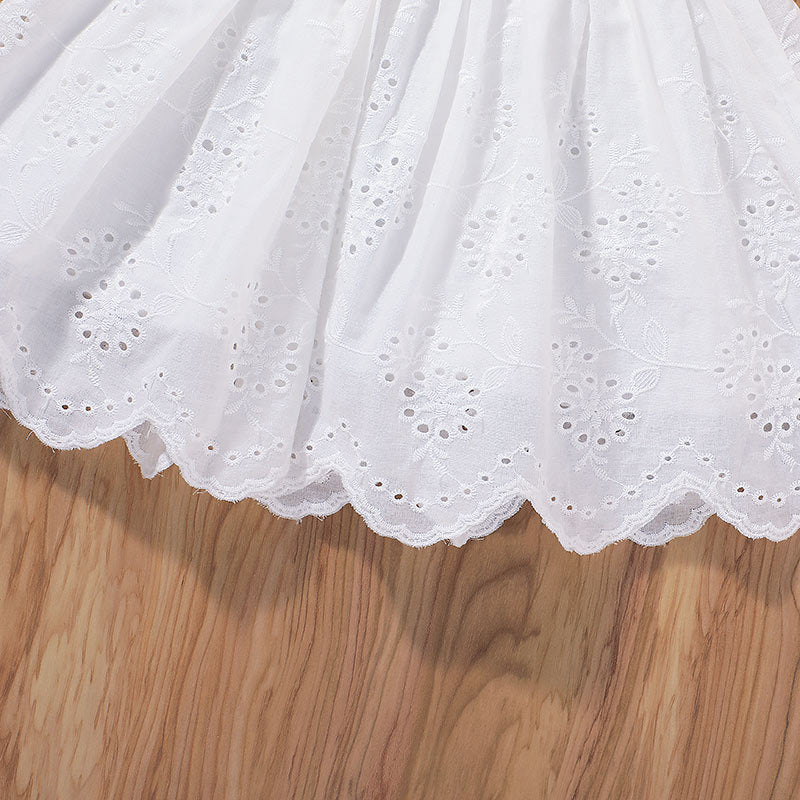 Girl's White Lace Dress with Button detail