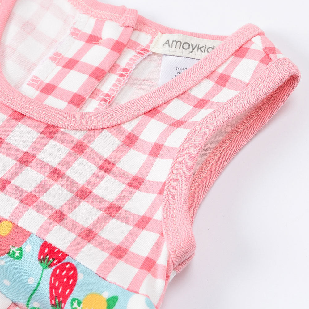 Pink & White Plaid Sleeveless Shirt with Matching Ruffled Shorts