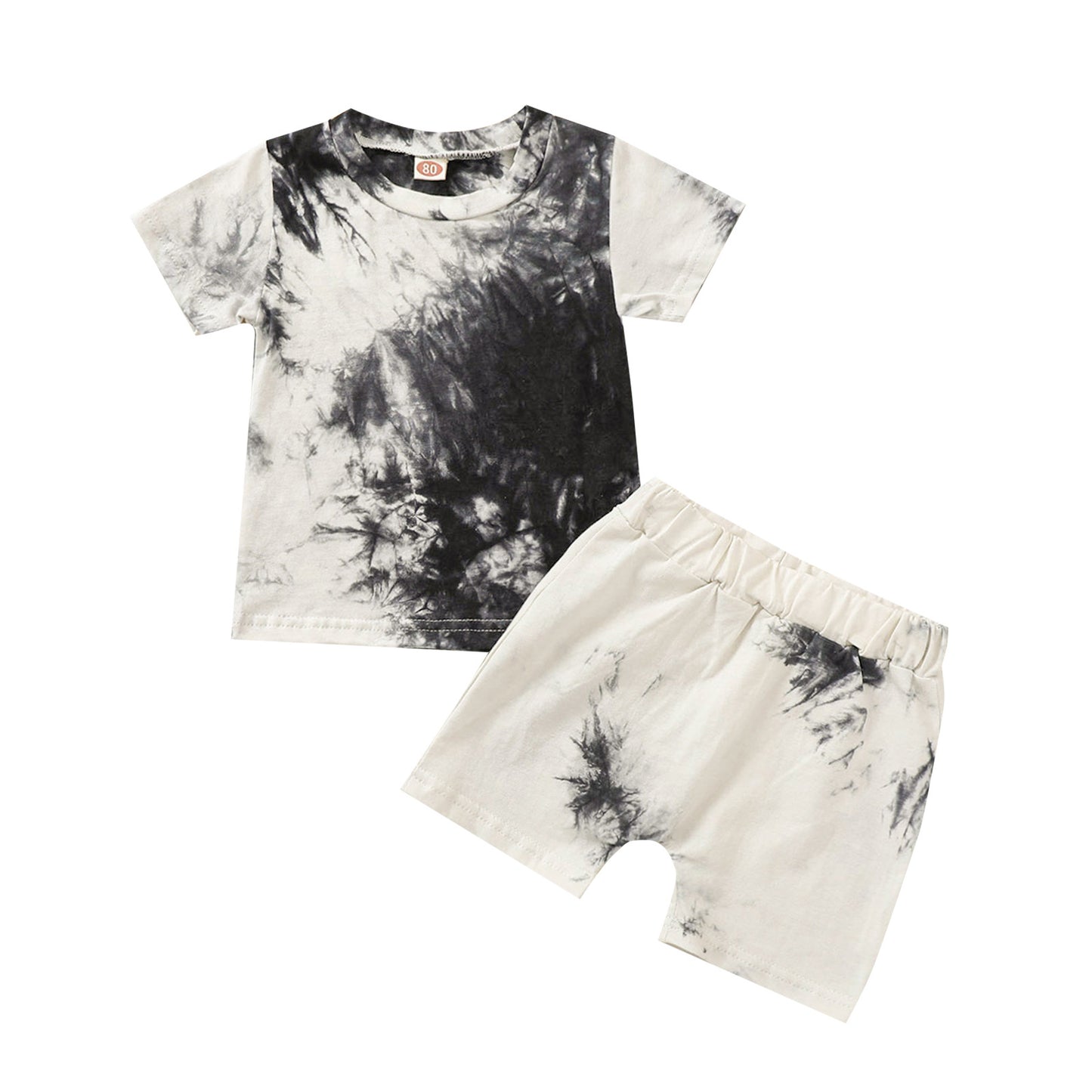 Black & White Tie-dye Shirt & Shorts - 2pc set