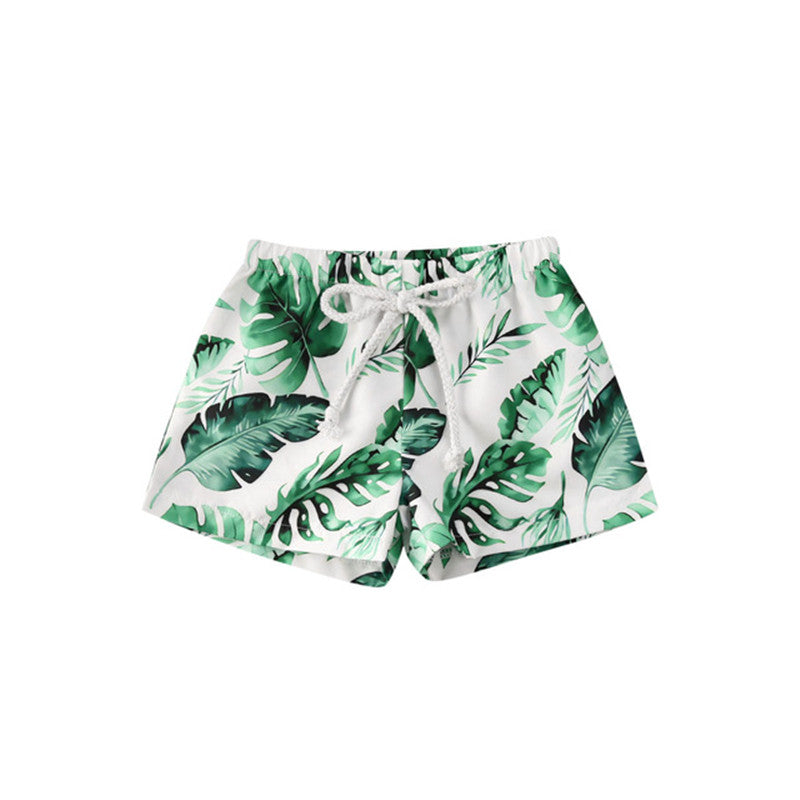 Boy's Green & White Beach Swim Trunks