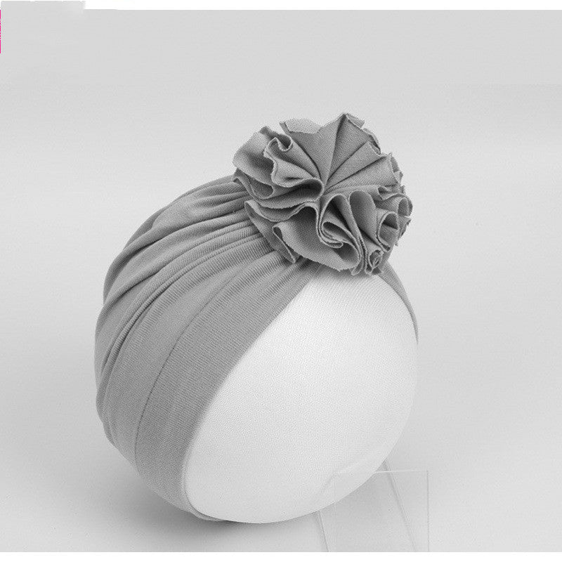 Grey Flower Turban Cap - 0-3 years