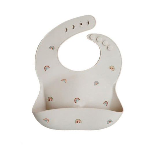 Super Soft Waterproof Silicone Light Beige & Rainbow Bib