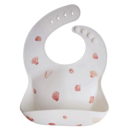 Super Soft Waterproof Silicone White & Pink Seashell Bib