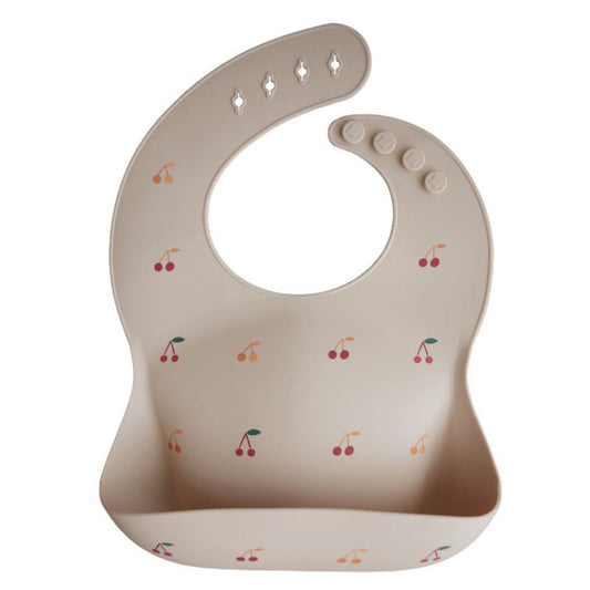 Super Soft Waterproof Silicone Light Beige & Cherry's Bib