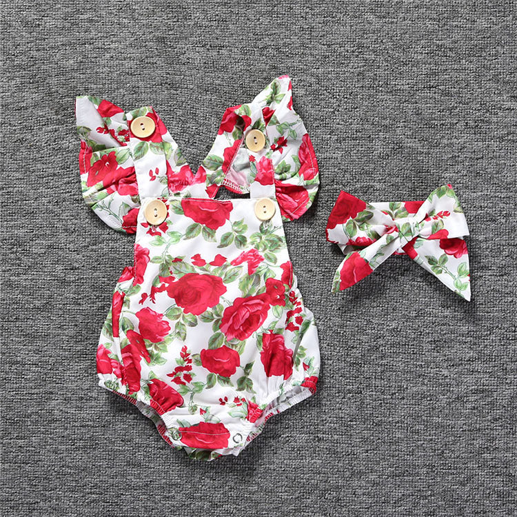 Girl's Rose Romper with Matching Headband