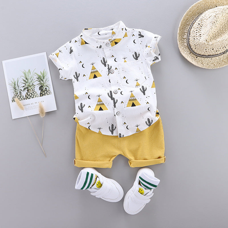 Boy's Yellow Teepee & Cactus Short Sleeve Shirt & Shorts - 2pc set