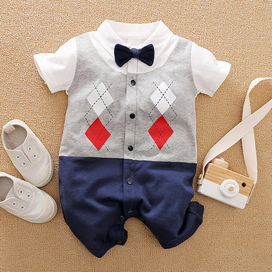 Baby One-piece Bowtie Light Grey & Navy Outfit