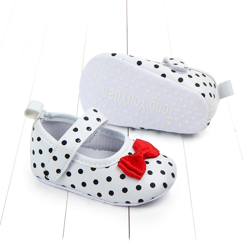 White & Black Polka Dot with Red Bow Shoes