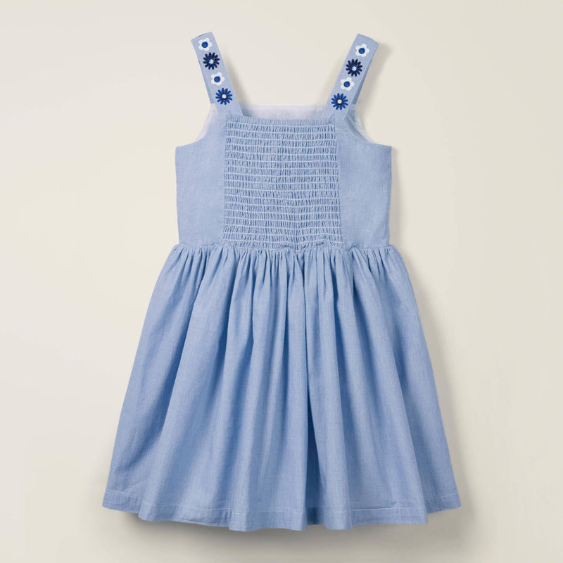 Girl's Blue Knit Embroidery Dress