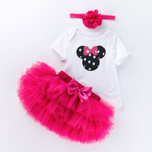 Minnie Mouse Birthday Outfit -includes Onesie, Skirt & Headband - 3pc set