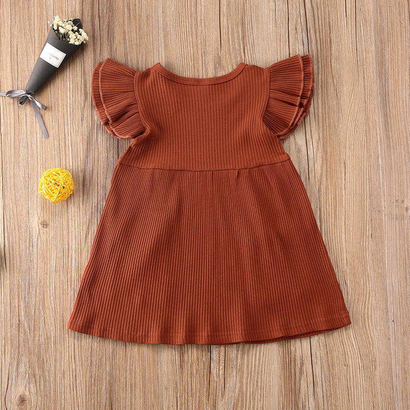 Girls' Cotton Ruffle Sleeve & Pocket Dress - different colors available