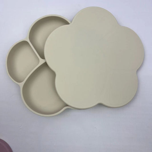 Baby's Beige Silicone Paw Plate with Lid