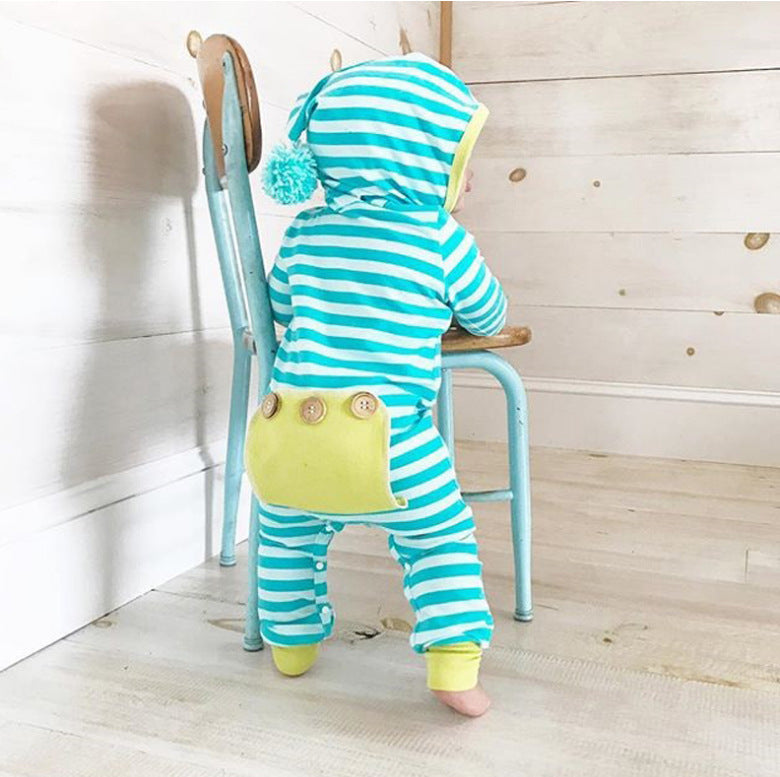 Long Sleeve Striped Hooded Jumpsuit
