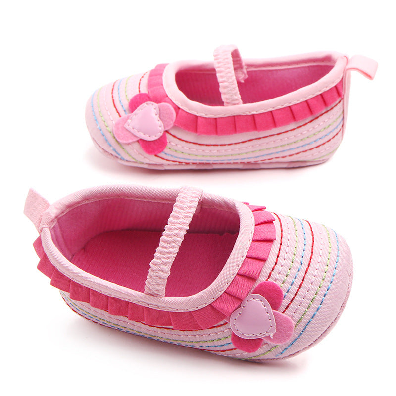 Girl's Pink Heart & Flower Baby Shoes