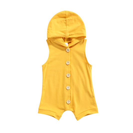 Sleeveless Button-up Hoodie Yellow Romper