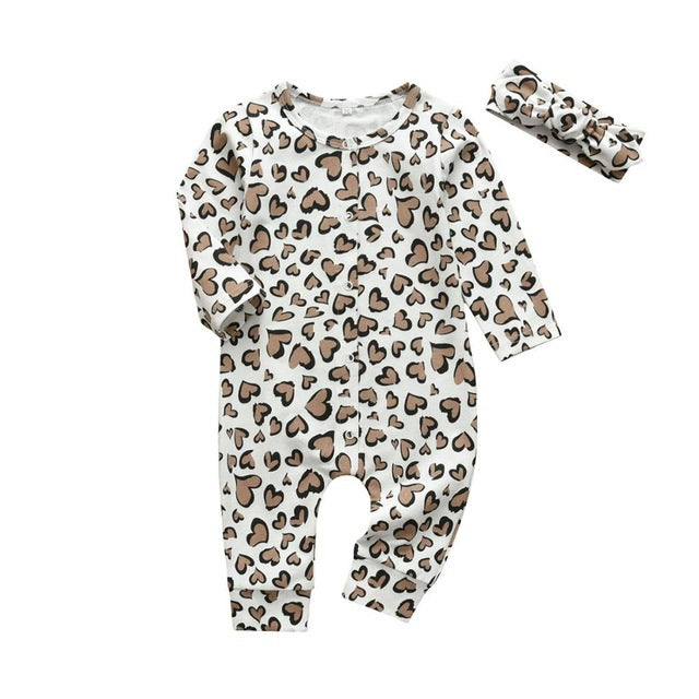 Leopard Hearts One Piece Outfit with Matching Headband
