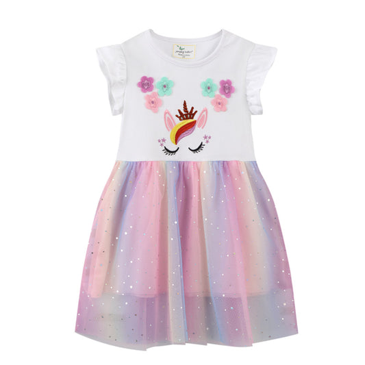 Girls' Casual Unicorn Print Dress