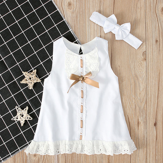 Baby Girl's White Sleeveless Bow Dress