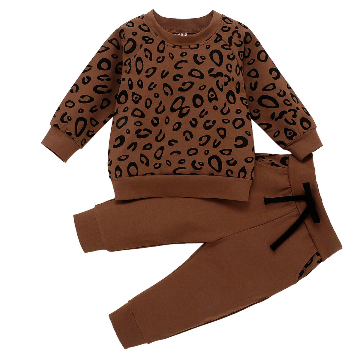 Brown Leopard Print Top & Solid Color Pants Set