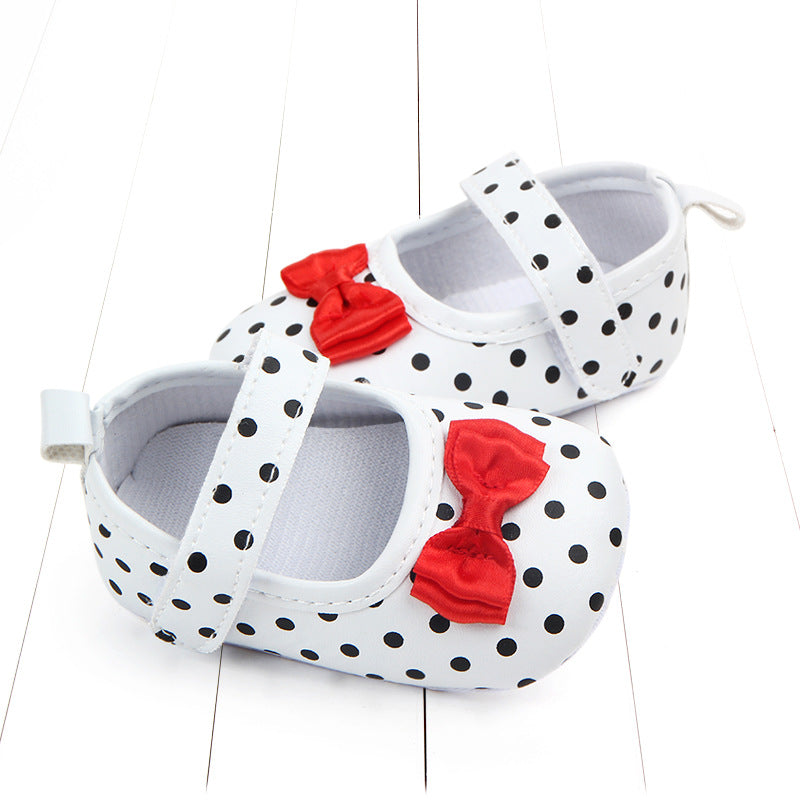 White & Black Polka Dot with Red Bow Shoes