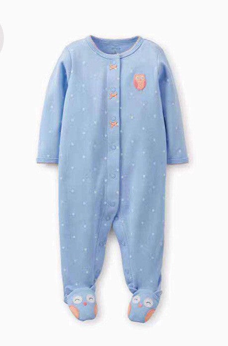 Baby Owl Footed Baby Blue & Pink Pajamas