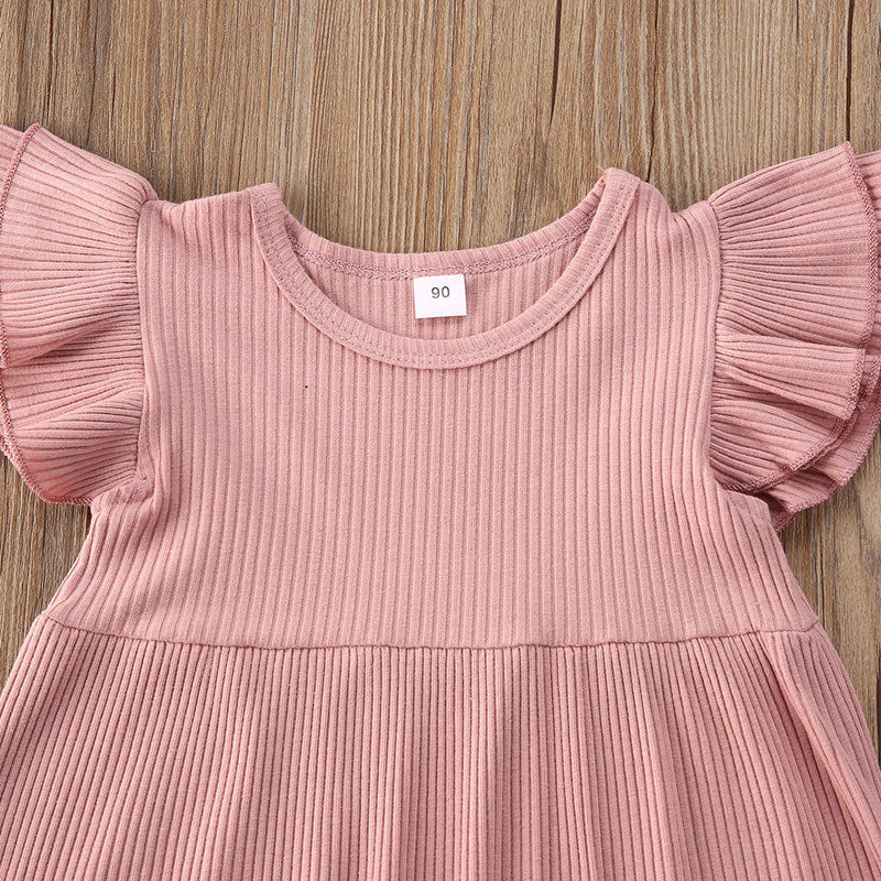 Girls' Cotton Ruffle Sleeve & Pocket Dress - different colors available