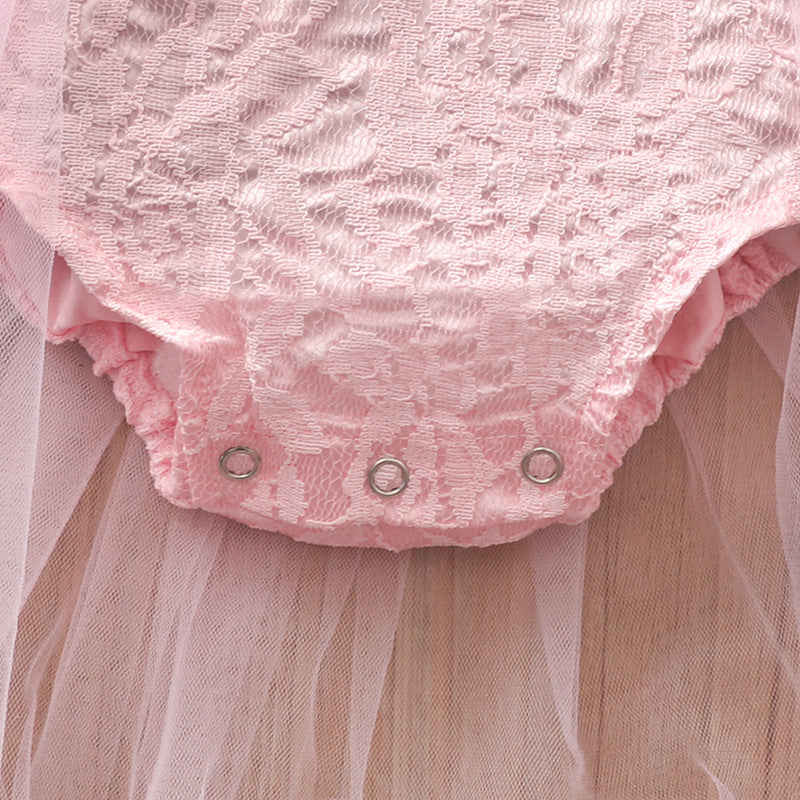 "One" Birthday with Lace Floral Pink Romper