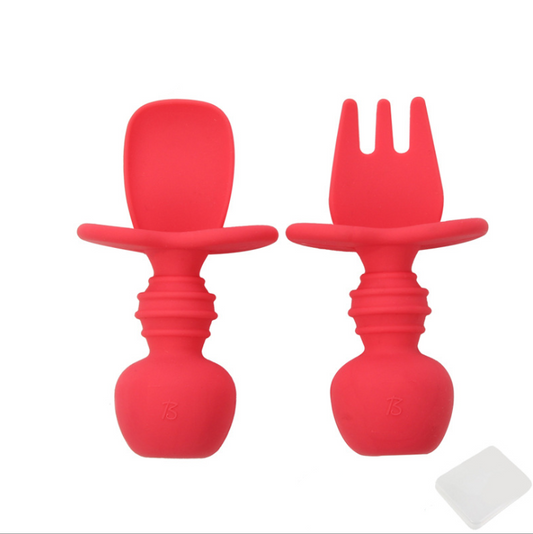 Soft Silicone Red Fork & Spoon Set